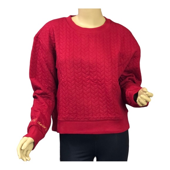Laila Ali Rio Red Cable Knit Jacquard Sweatshirt Pullover Sweater. NWT! - Picture 1 of 4